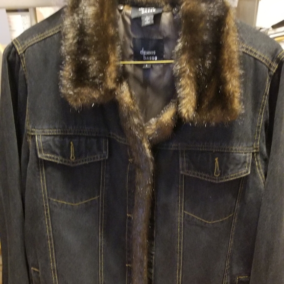 <DENNIS BASSO> Jean Jacket Faux Mink Trim & Removable/Reversible Faux Mink Vest - Picture 4 of 17
